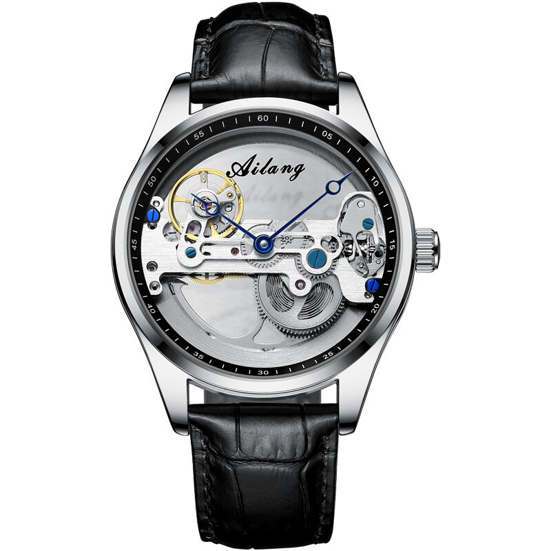 AILANG Men’s Skeleton Hollow Flywheel Bridge Movement Automatic Mechanical Watch