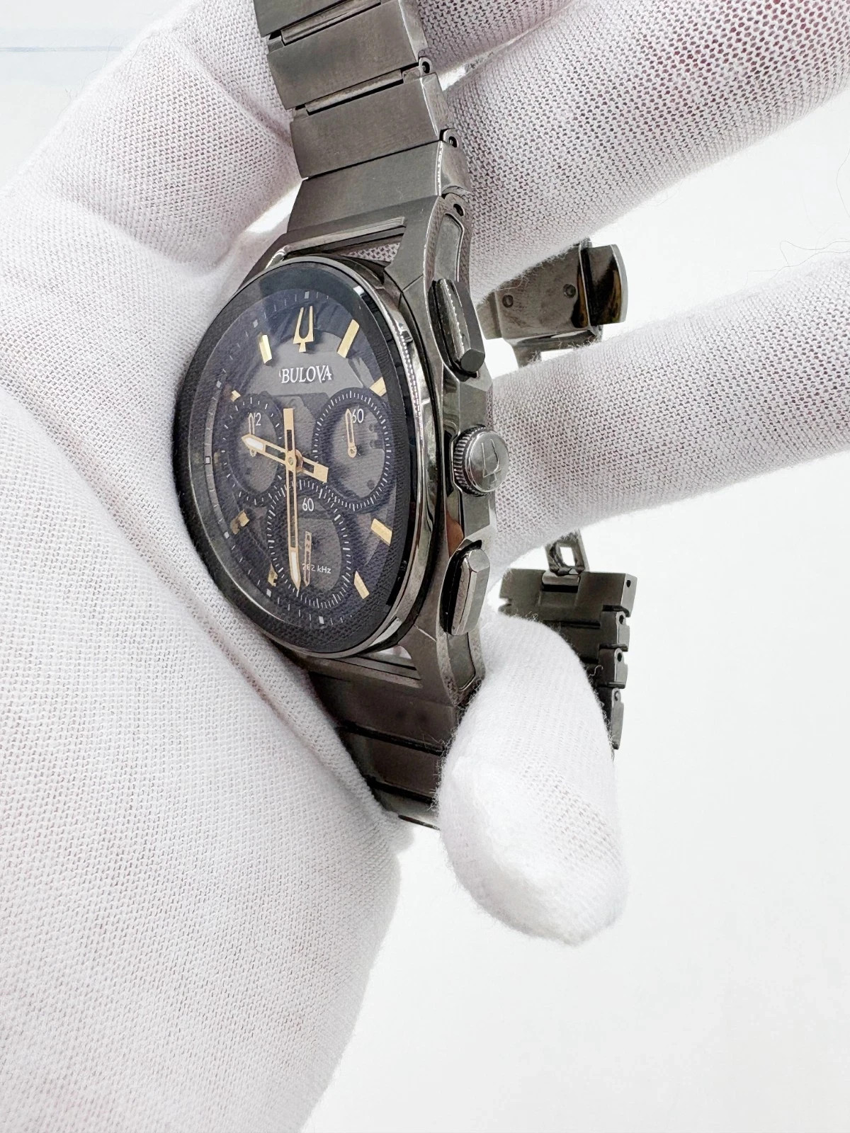Bulova CURV 98A206 Chronograph Watch Warm Grey IP Sapphire Crystal With Box