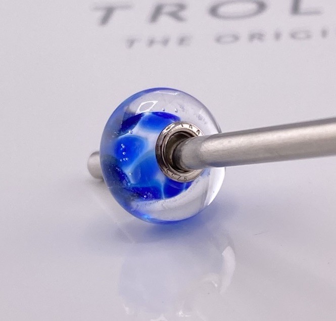 Trollbeads Blue & White Glass Bead Sterling Silver Core – New