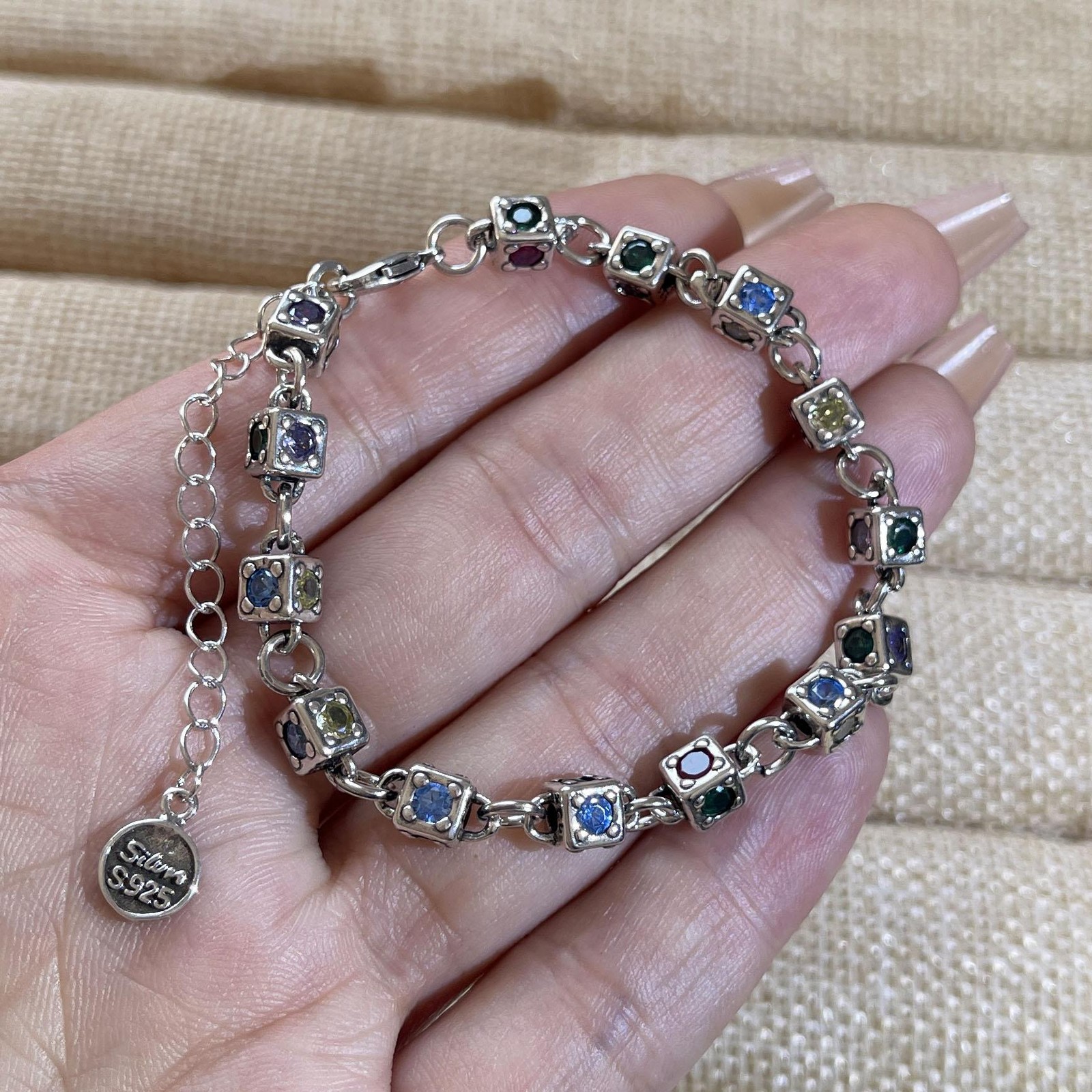 Solid 925 Sterling Silver Retro Cross Bracelet Vintage CZ Handmade Unisex Gift
