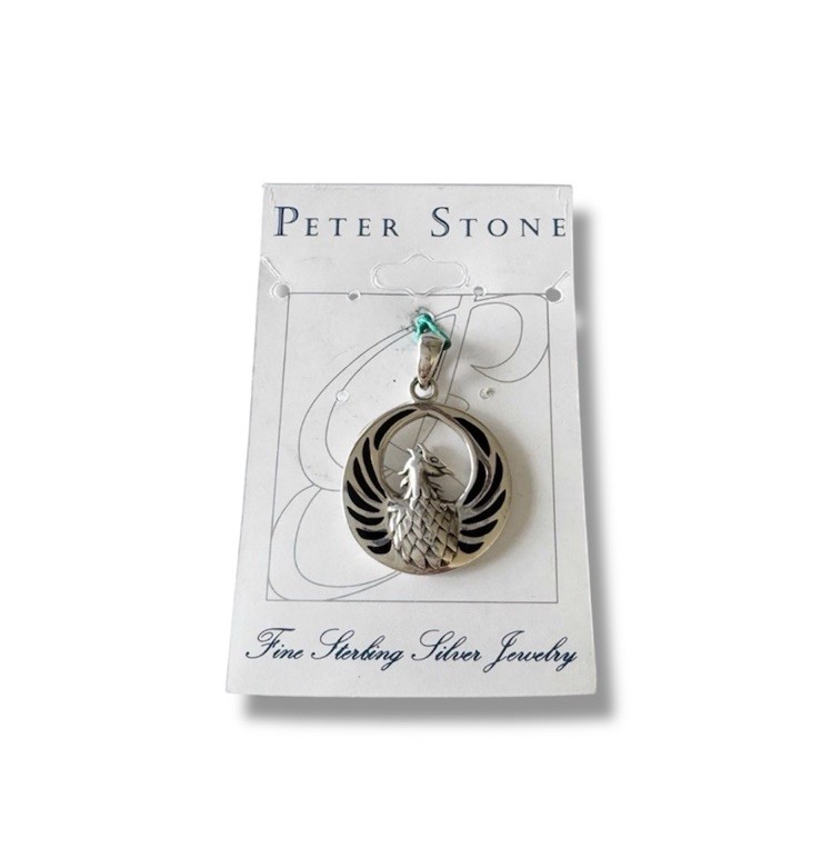 Peter Stone Malachite Inlay Phoenix Bird Charm Pendant Sterling Silver .925 New