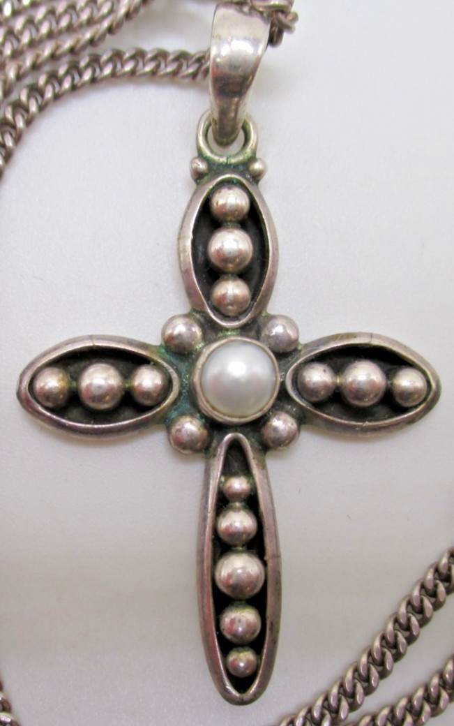 Silpada Sterling Silver Contemporary Credence Pearl Cross Pendant 24″ 925 chain