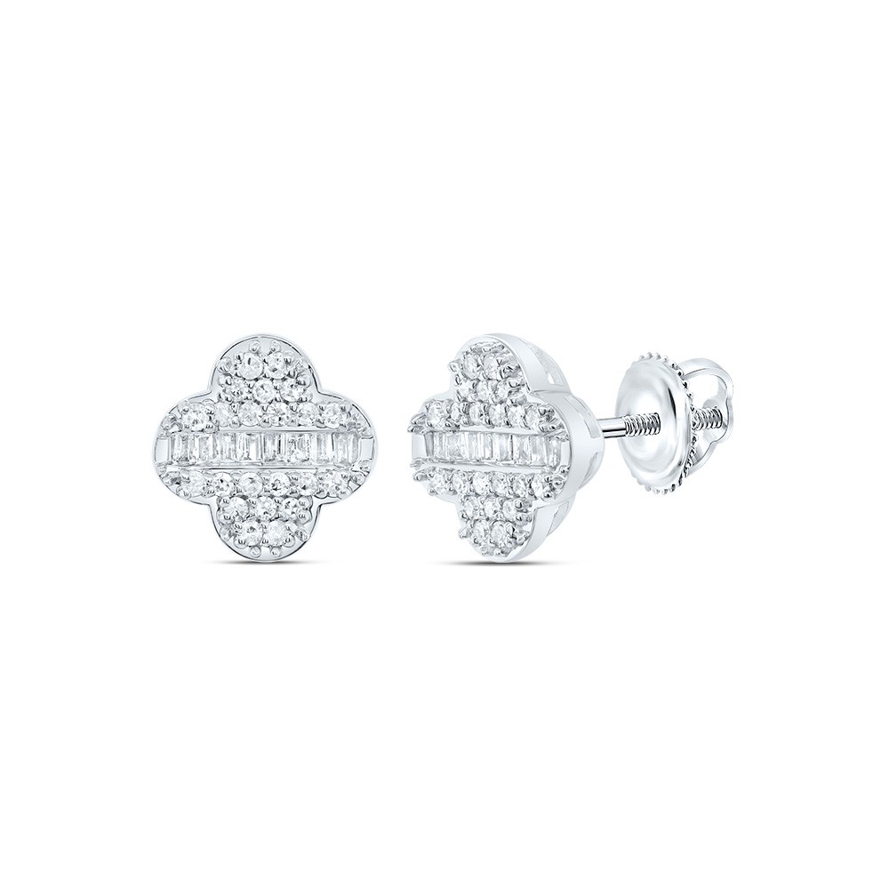 0.27 Ctw Natural Diamond Clover Leaf Stud Earrings 10kt White Gold