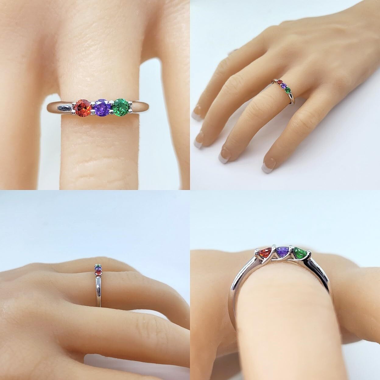 NANA Round Lucita Mothers Ring 1-6 SImulated Birthstones Sterling Silver or 10k