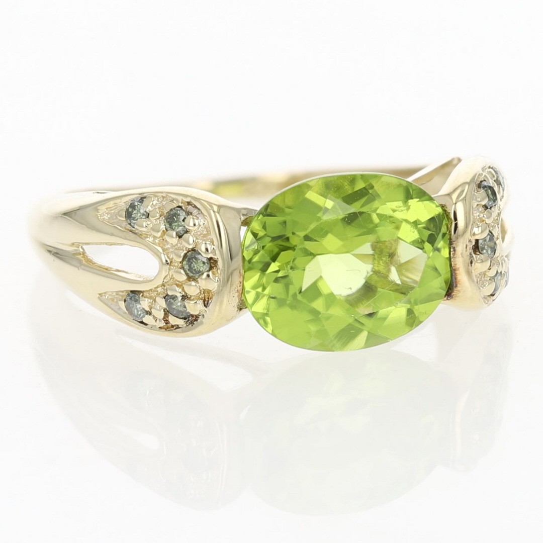 2.91ctw Oval Cut Peridot and Fancy Green Diamond Ring 14k Yellow Gold Size 7