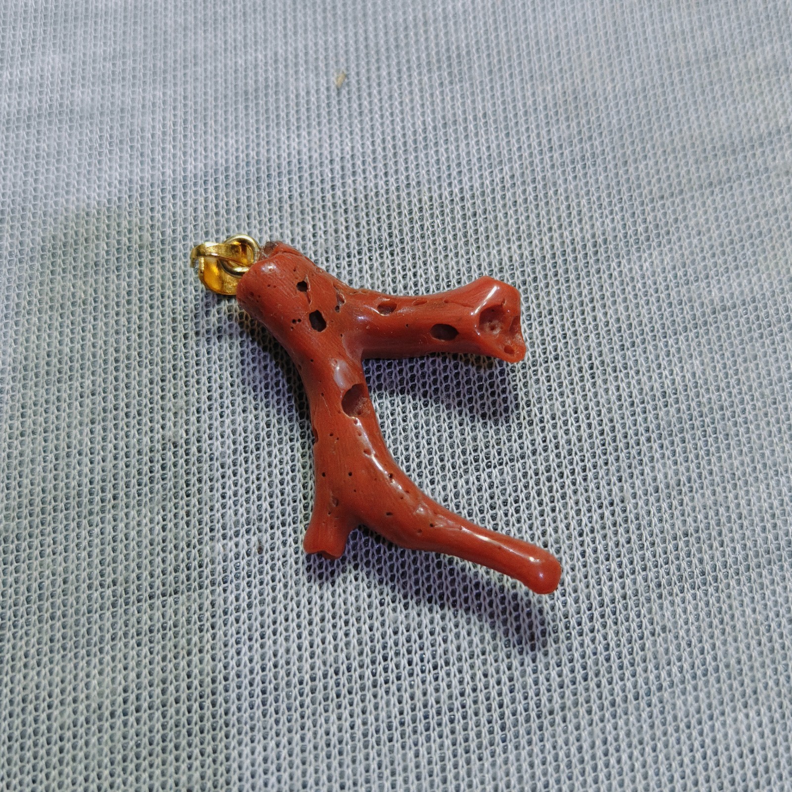 Vintage Natural Italian Red Coral Branch Pendant Brass Coral Estate Jewelry Char