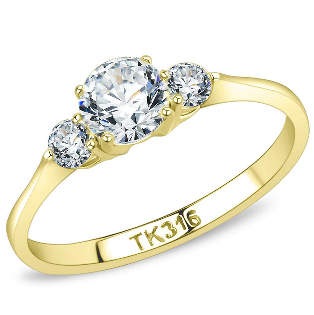 TK3668 – IP Gold(Ion Plating) Stainless Steel Ring with AAA Grade CZ in Clear