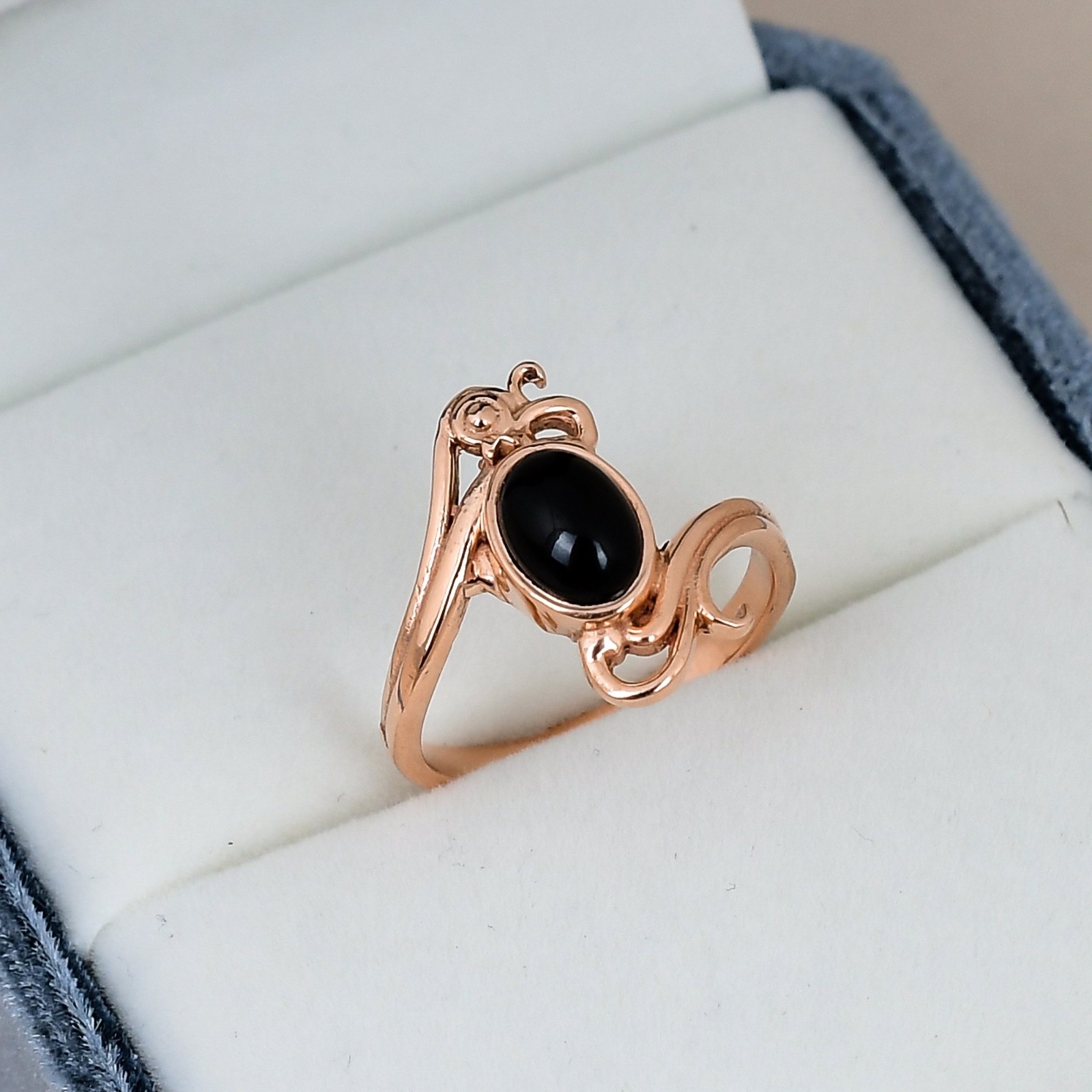 Black Onyx Oval Ring 6x8mm Solitaire Statement December Birthstone Gold Ring