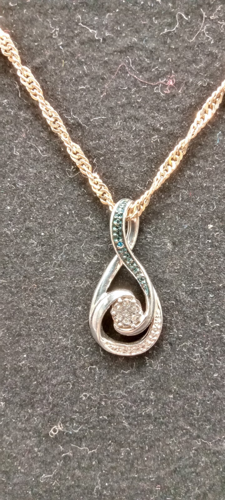 Eternity Diamond & Sapphire 925 Silver Pendant W Twist Chain (SJ181)