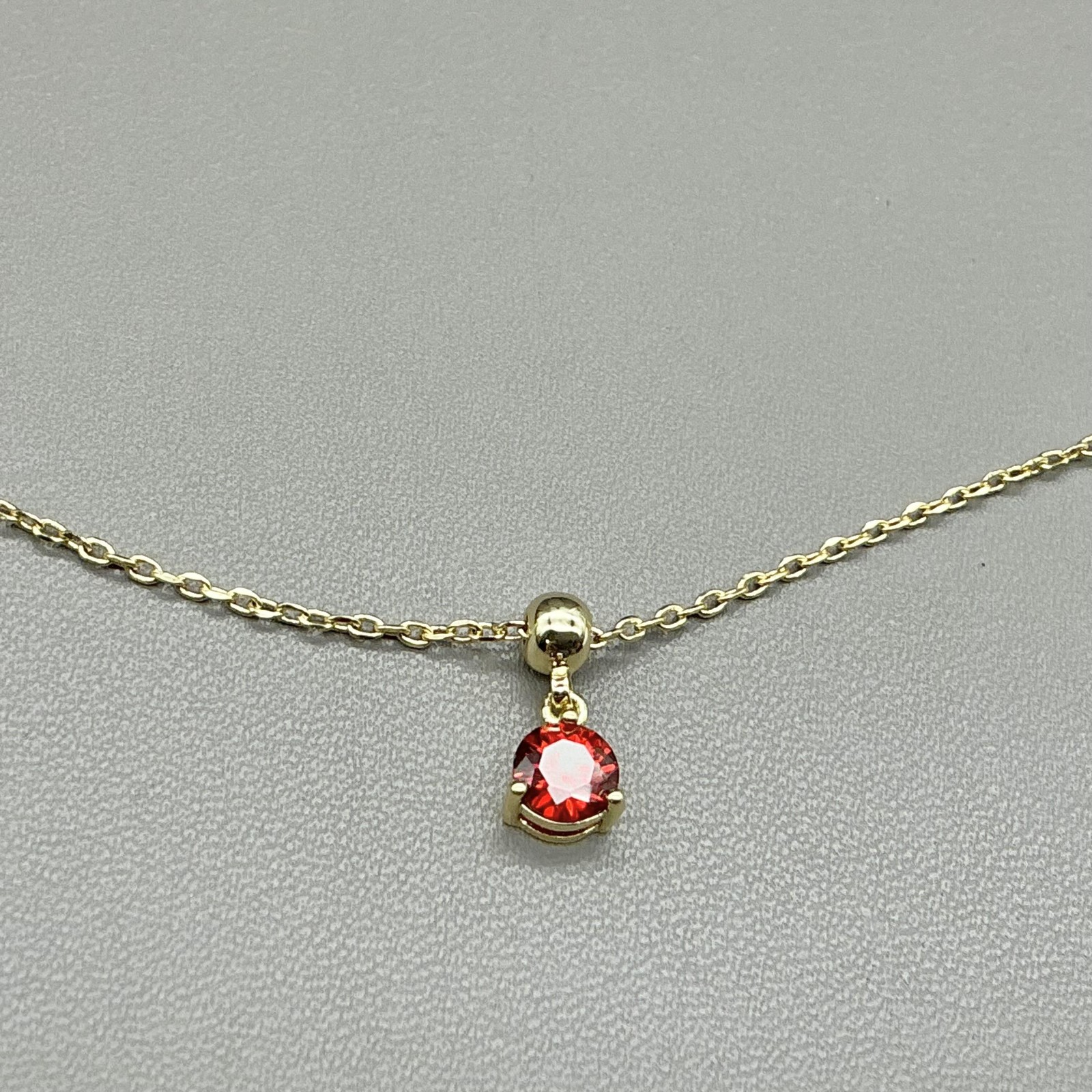 Pavoi Necklace Gold Tone Chain Red Round Stone Pendant Adjustable Slider Womens