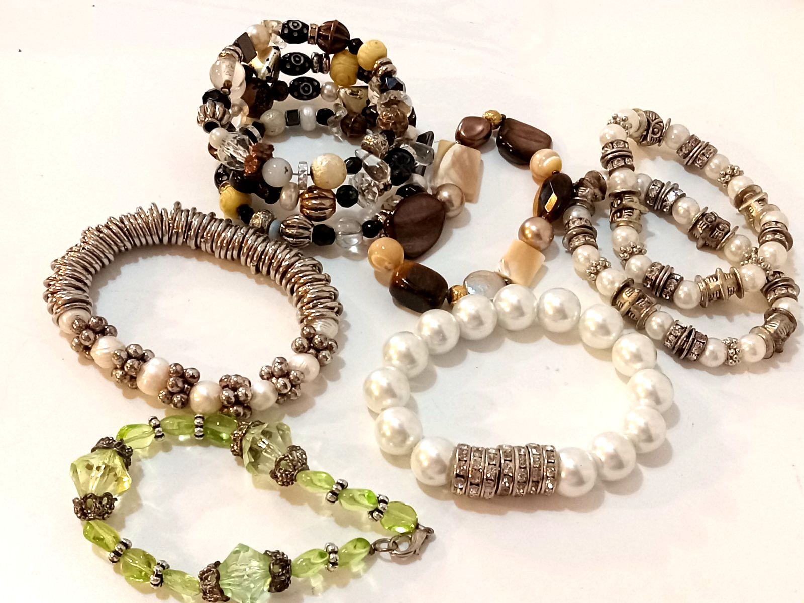 Vtg 1990’s (7) Ladies Fun Beaded Bracelets Easy Stretch to Fit & 1 Wrap-Around