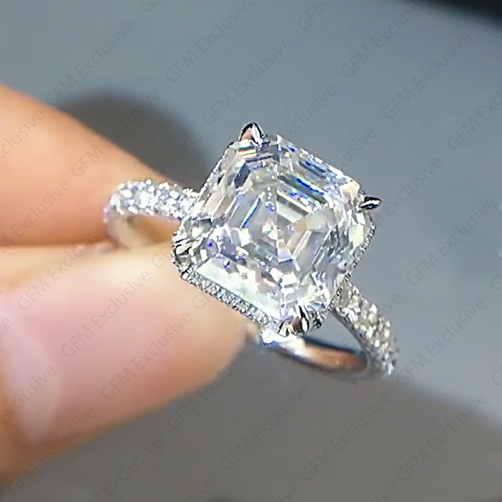3.85 TCW Asscher Cut Moissanite Women’s Engagement Ring In 14k White Gold Plated