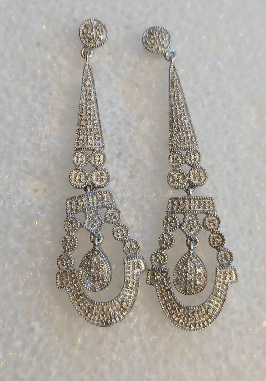 Vintage Art Deco Style Sterling Silver Dangle Doorknocker Post Earrings