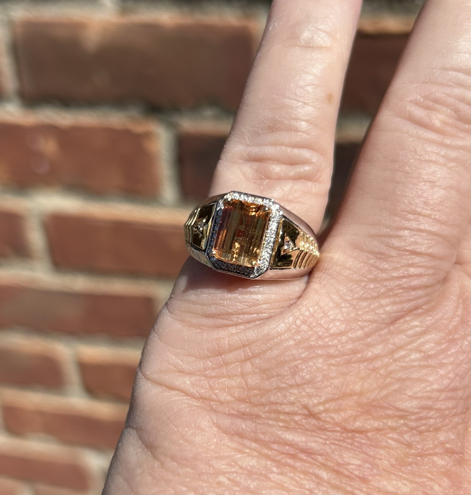 Imperial Topaz and Diamond Men’s Ring 18k Two Toned Gold