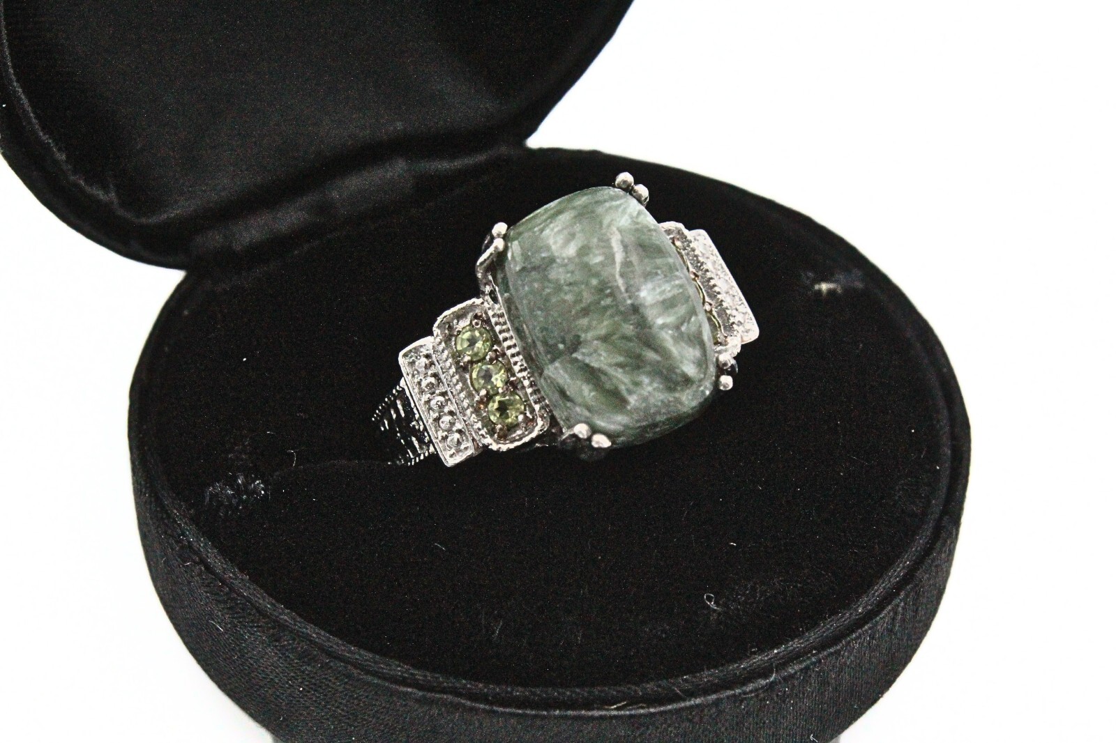 STS Karis Rhodium Plate Contemporary Green Opal HSN Cocktail Ring Sz 7