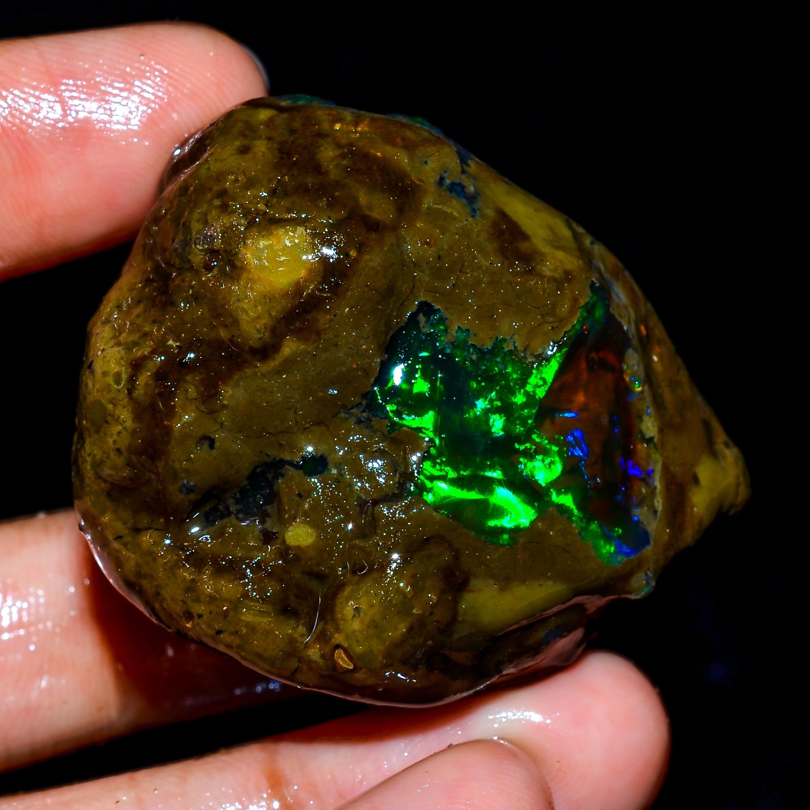 200Ct Ethiopian Opal Rough Gemstone, Natural Loose Gemstone Multi Fire Opal L 44