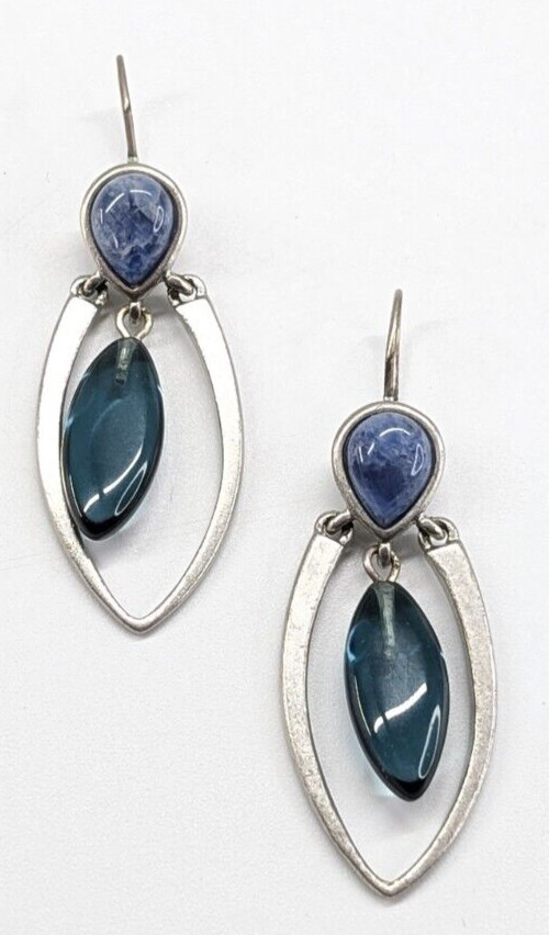 KCR Kenneth Cole Reaction Blue Glass Silver Tone Pierced 2″ Long Earrings