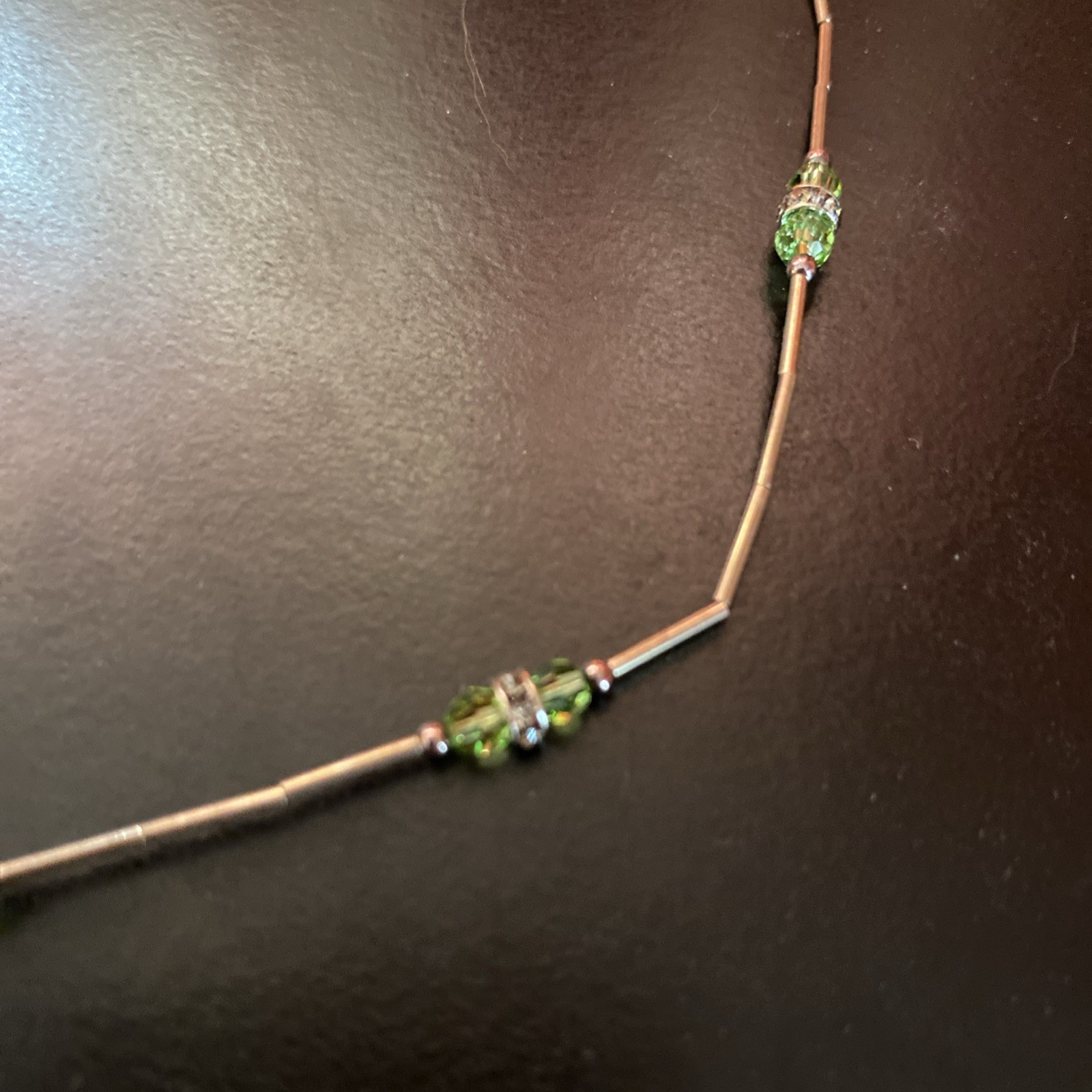 Unmarked Tests Sterling Silver Finding Green Bead Necklace 16 Inch