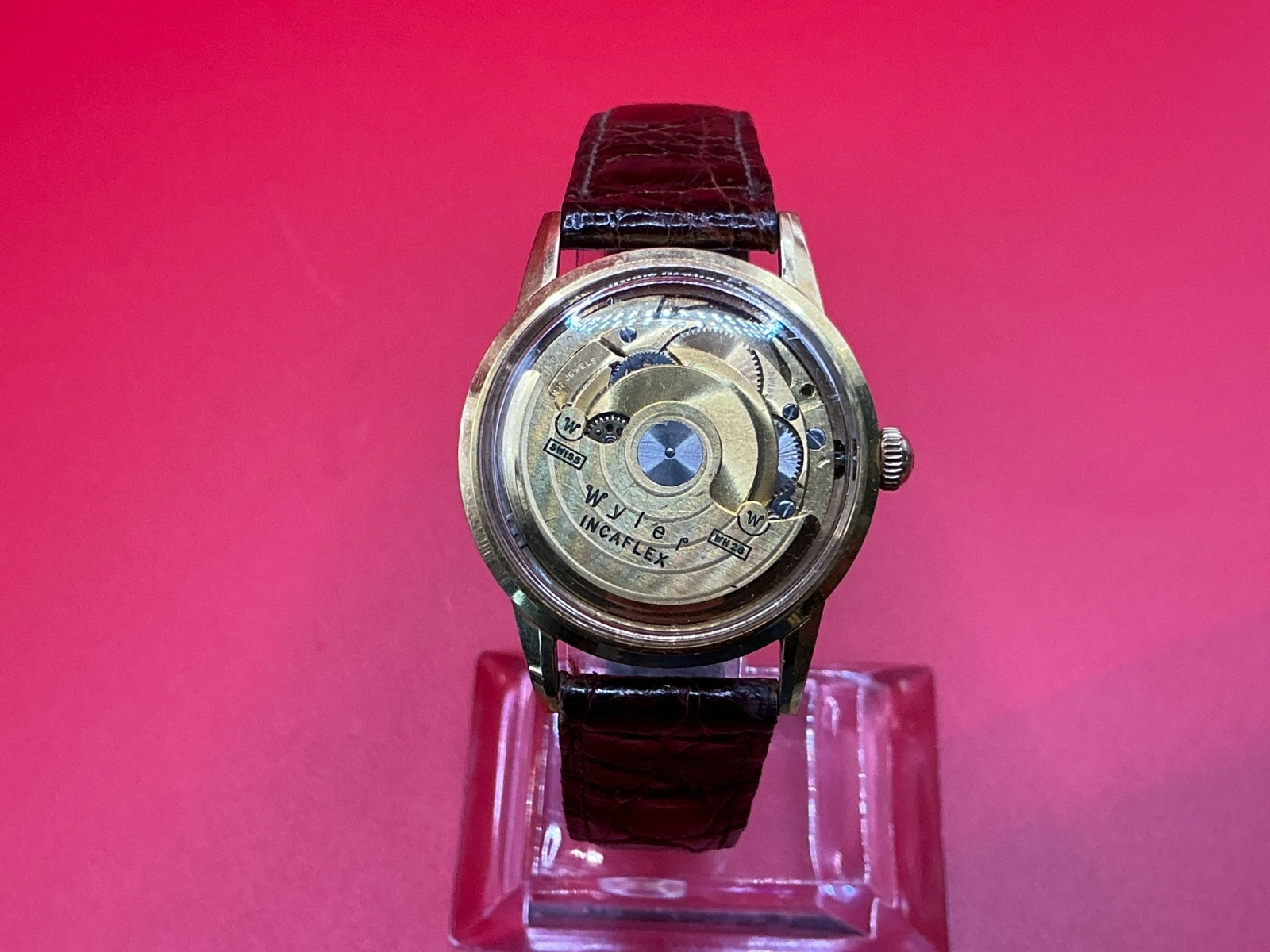 RARE VTG 1960s Wyler Incaflex Reverse 36mm Gold Swiss Automatic Watch Cal. WH26