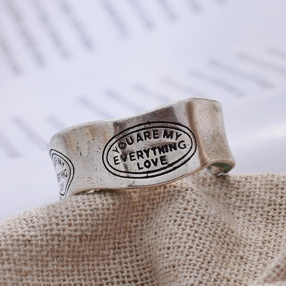 Silvery Letter Engraved Elegant Ring Adjustable Love Rings Men Women JewelryGift