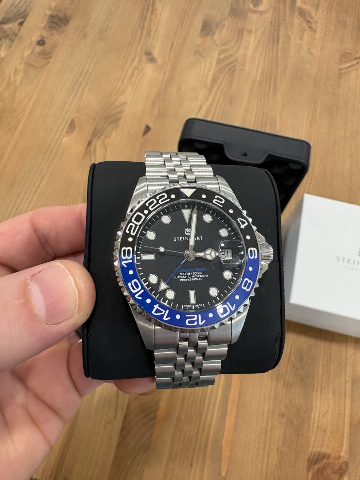 Steinhart Ocean One GMT 39mm, Blue And Black, 2025, Jubilee Style Bracelet
