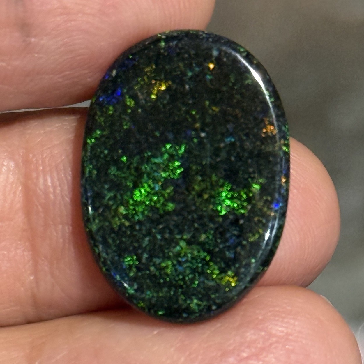 7.5ct 22.3x16x3mm Black Australian Andamooka Boulder Opal Oval Cabochon Gem