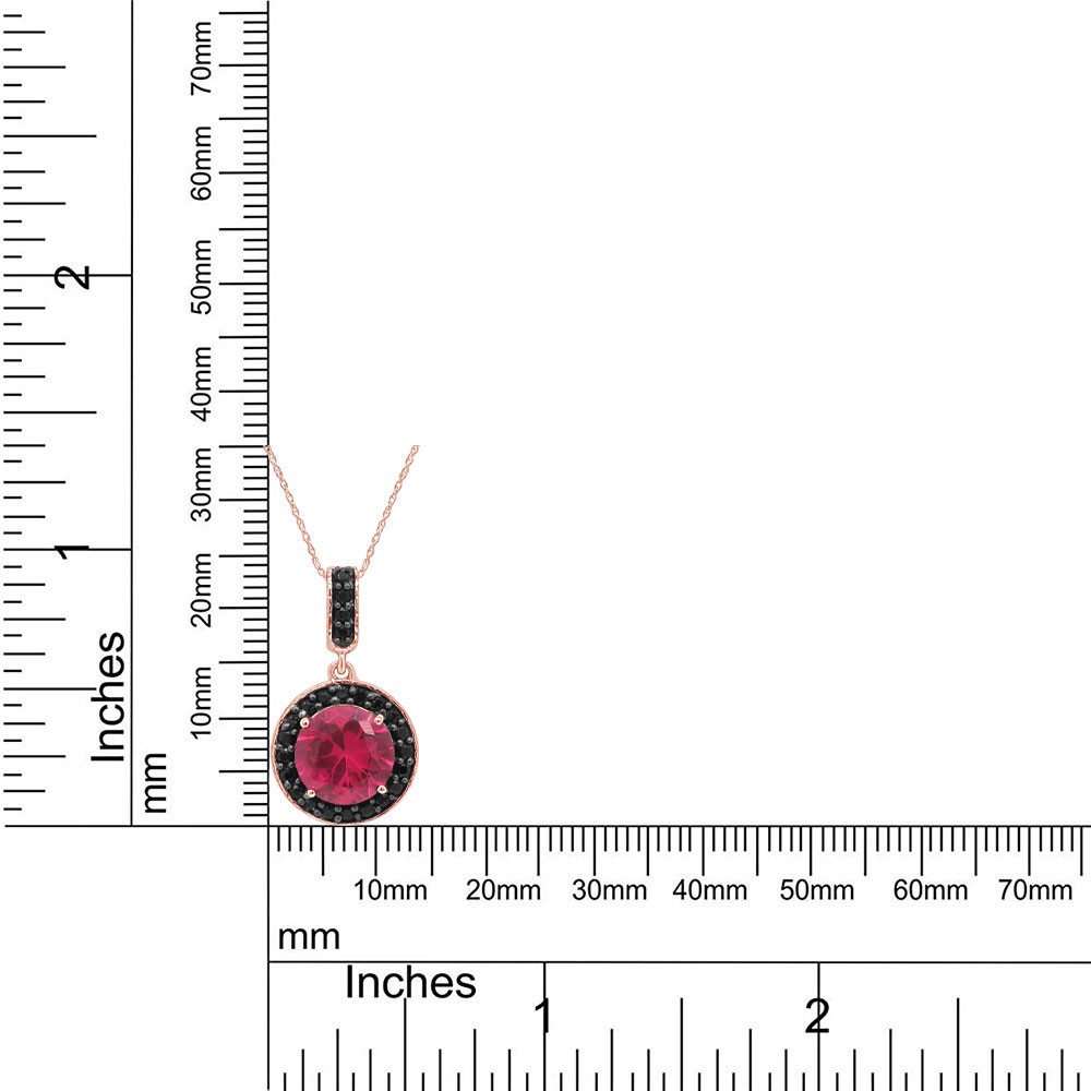 Simulated Pink Ruby & Black Spinel Dangle Pendant Necklace 14k Rose Gold Plated