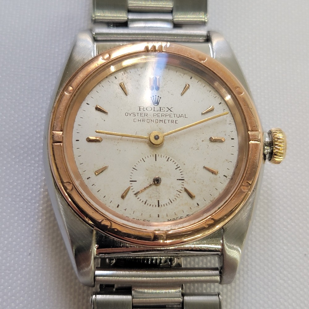 Rolex perpetual 3372 Rose Gold SS Men Rare 32mm 1940s Bubbleback Automatic RA750