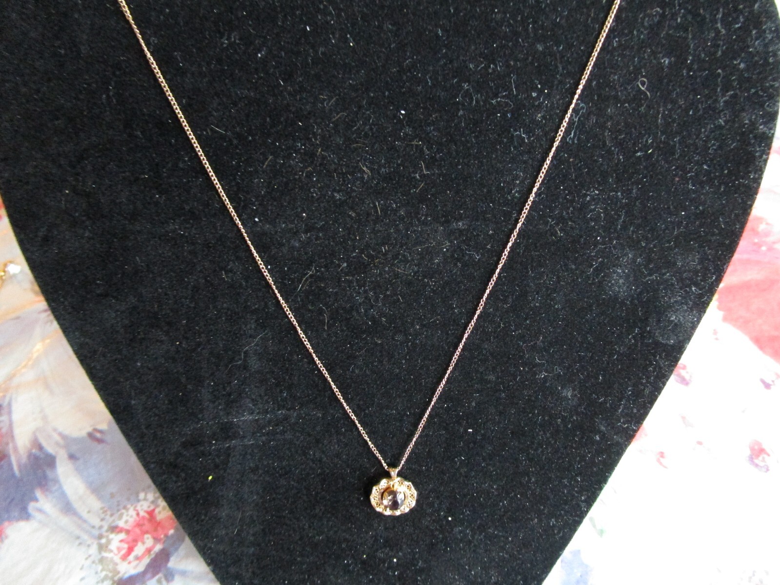 Curtis 14k Gold Filled Round Purple / Brown Stone Pendant 18″ Long Necklace