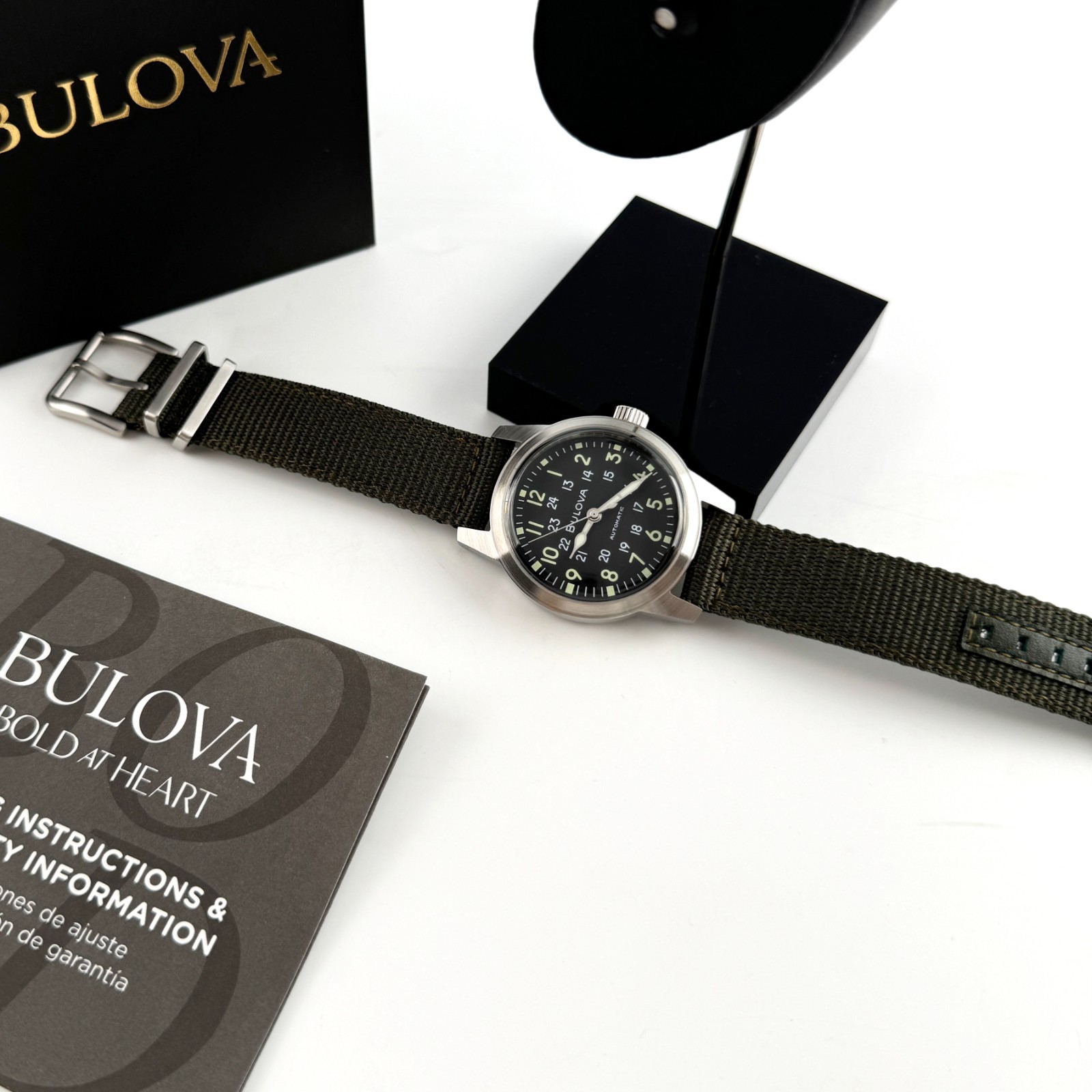 Bulova 96A259 Men’s Hack Watch automatic Black Dial Nylon Men’s Watch 38mm