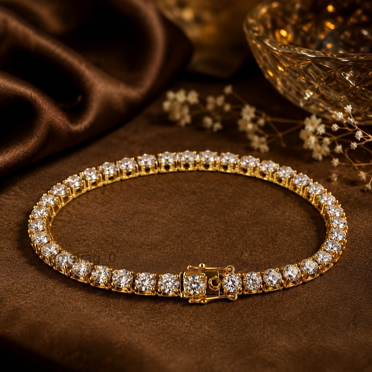 7.5″ HPHT White Diamond Unisex Tennis Bracelet VVS1 Yellow Gold Finish Certified