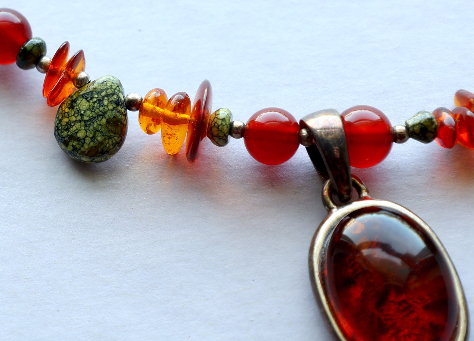 BARSE Necklace Amber Beads Sterling Pendant Turquoise 925 Silver Beaded THAI 20″