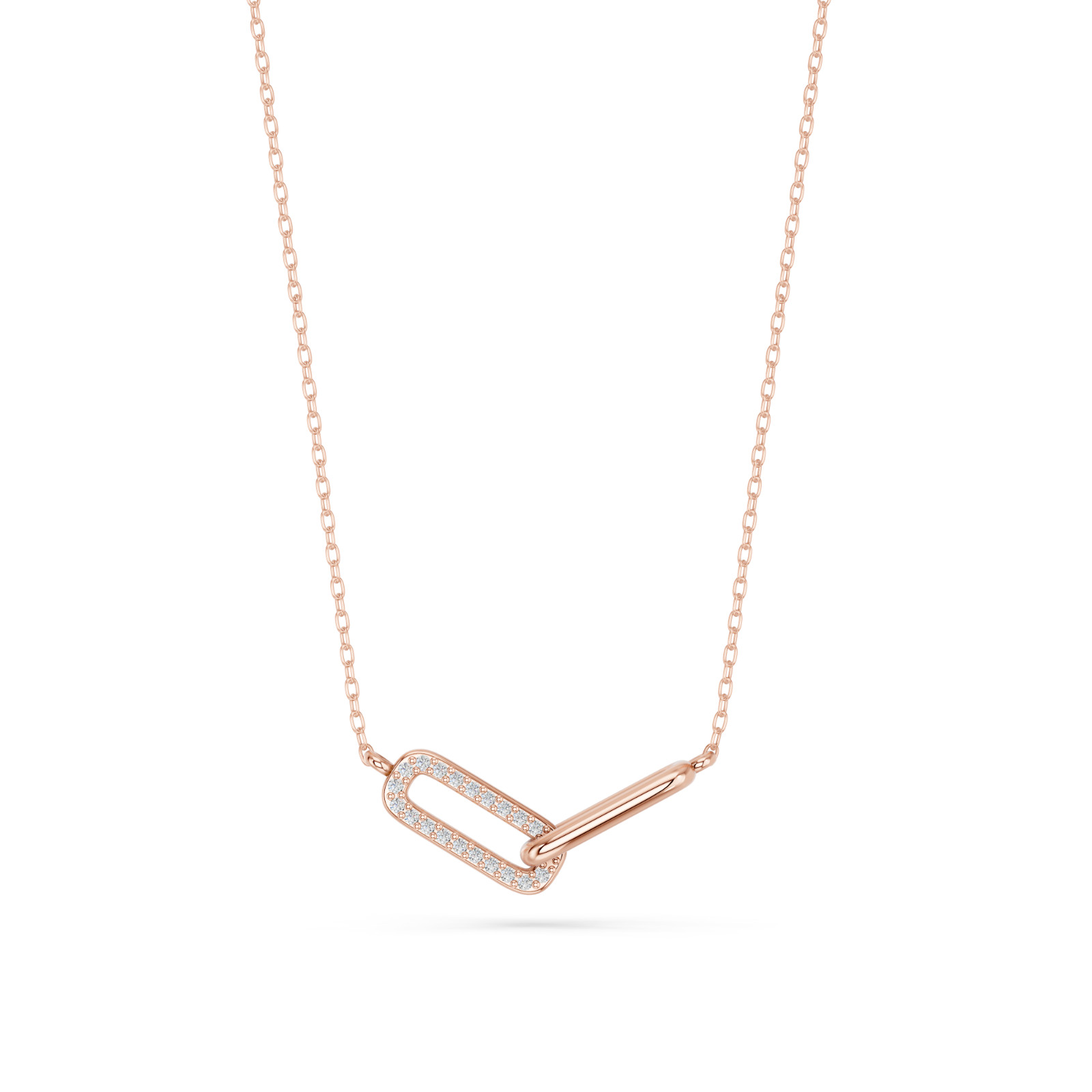 0.10Ct Lab Grown Round Diamond Paperclip Necklace 10K Solid Gold for Women