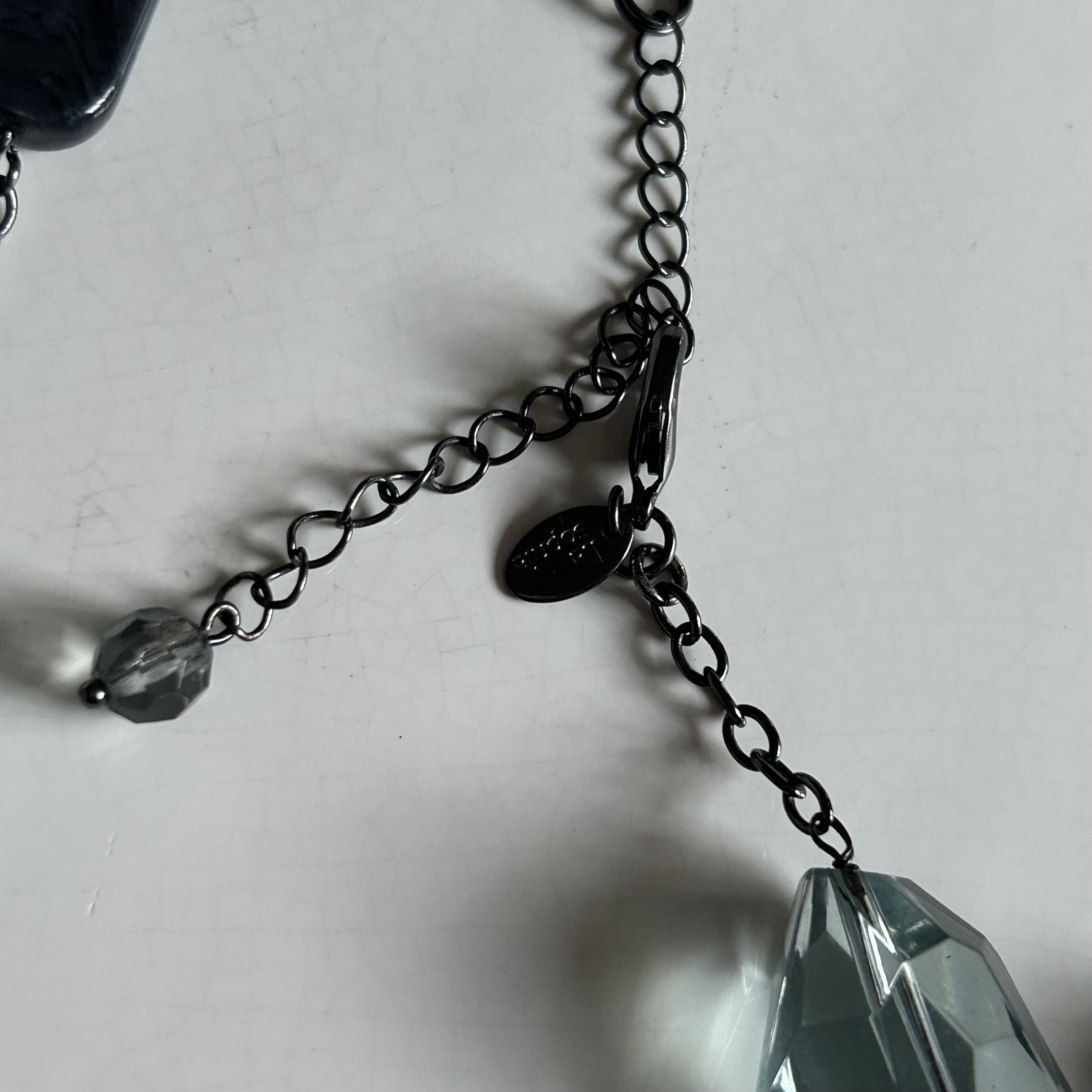 LIA SOPHIA 41″ bead Necklace gray teal blue faux pearl silver tone chain