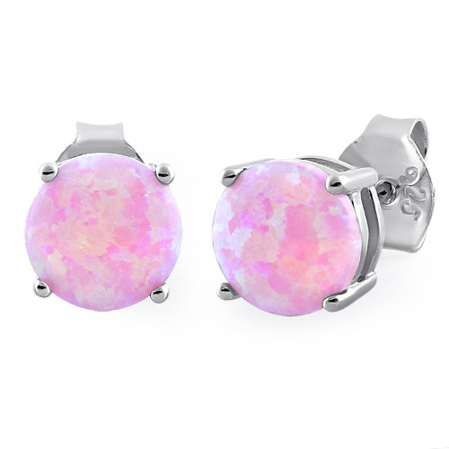 Pink Stud Earrings, Pink Lab Opal Real 925 Sterling Silver, Round Stones 1.28 ct