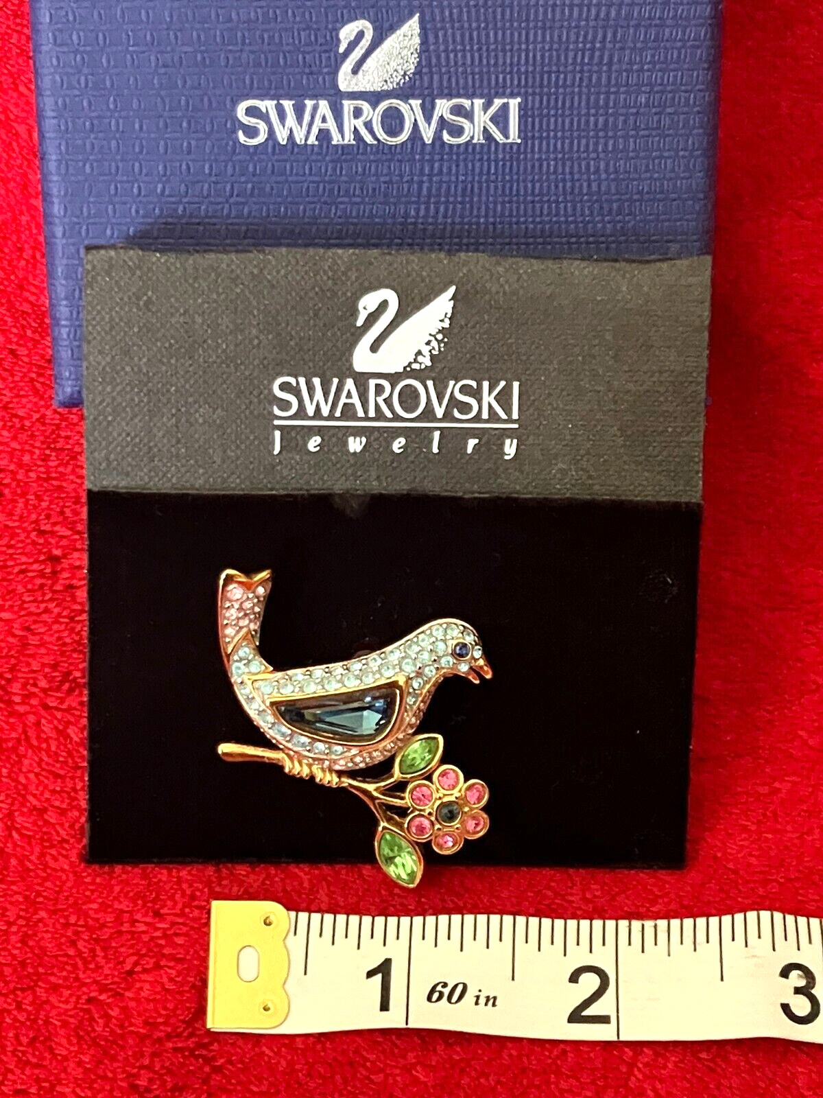 SWAROVSKI BIRD OF PARADISE PINK BLUE PAVE CRYSTAL GOLD TONE BROOCH PIN ~ USA LD
