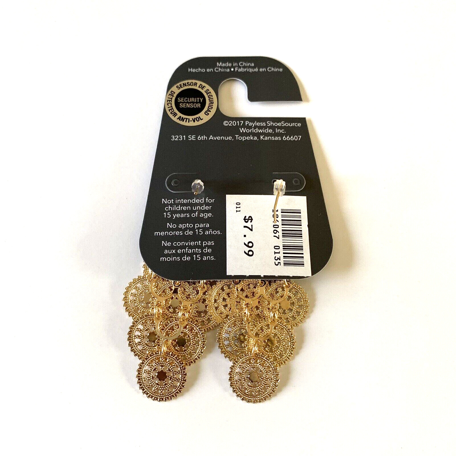 Minicci Earrings Gold Tone Etched Round Disc Drop/Dangle Nickel Free