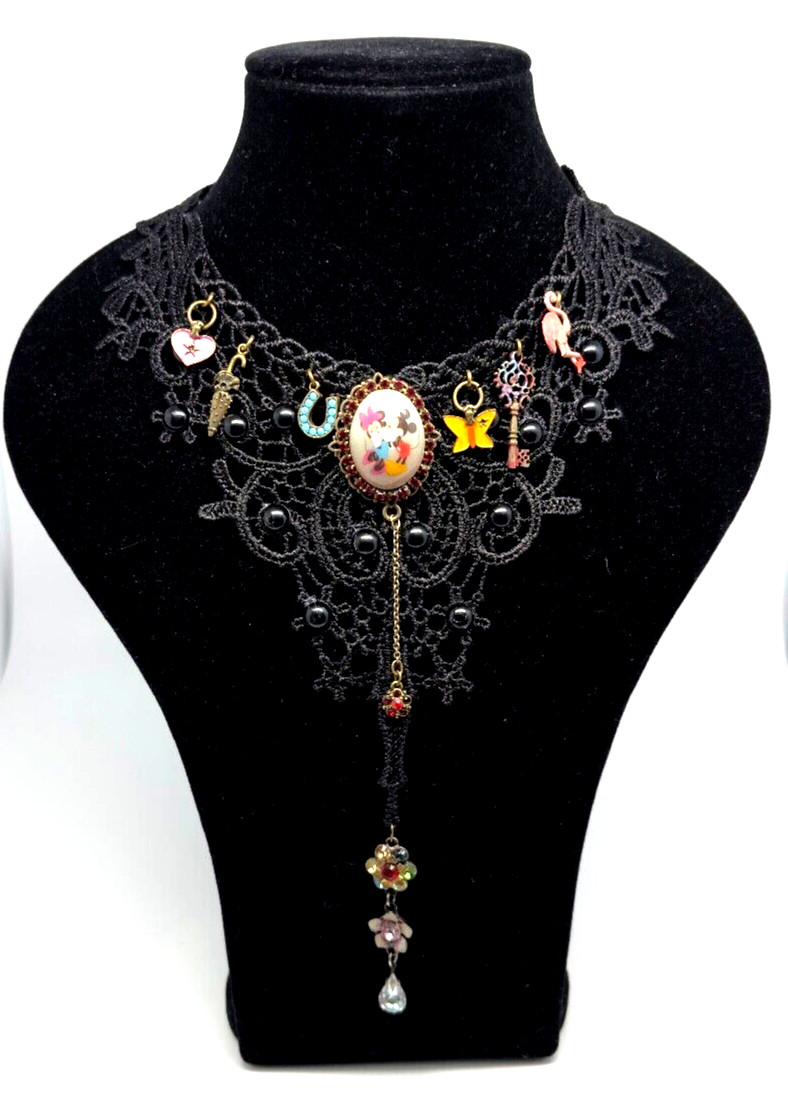 Beautiful Necklace Fabric Choker With Colorful Crystals By Michal Negrin #59#