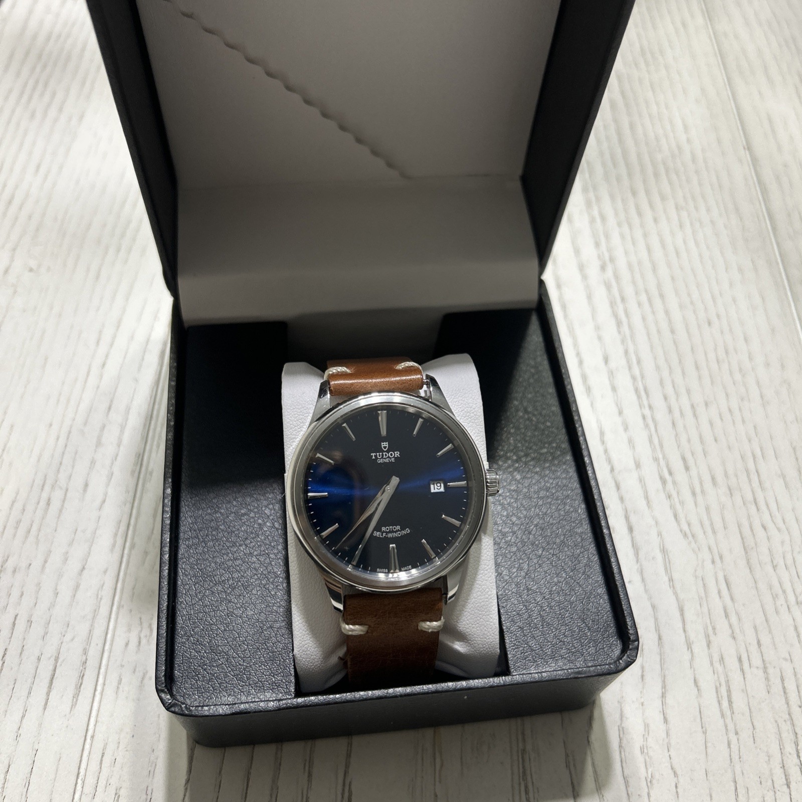 TUDOR Glamour Date Dark Blue Dial W/ Leather Strap