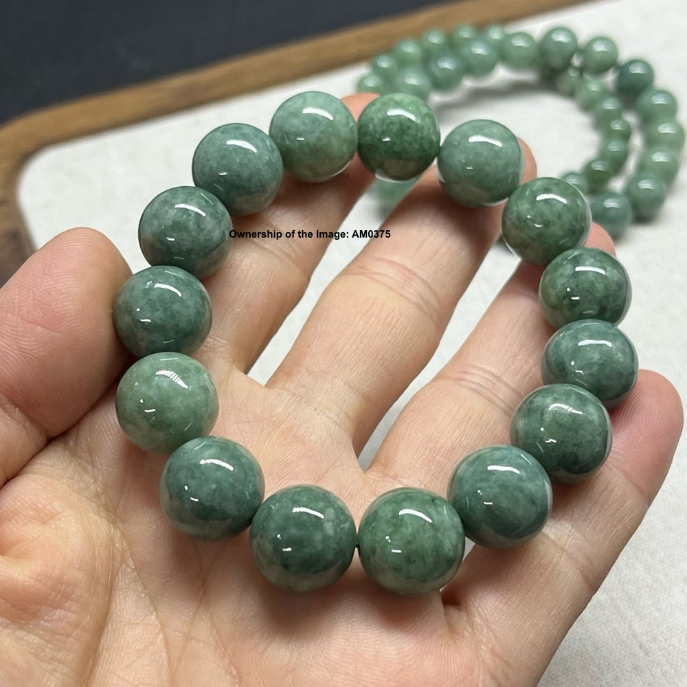 1pcs Natural Grade A Jadeite Jade Bracelet 13mm Round Bead Stretch Bracelet