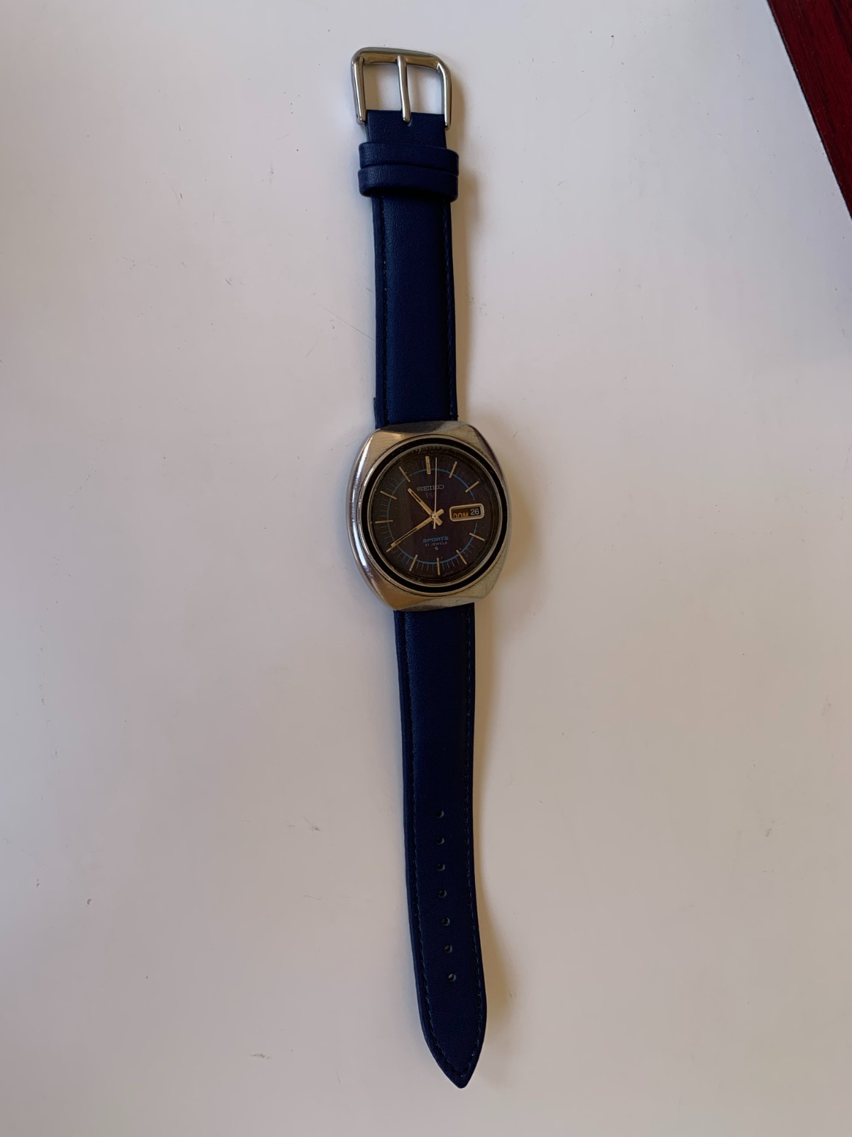 Vintage Seiko 5 Sports 6319-8070 Watch 1970s Blue Dial UFO Automatic 41mm Jumbo