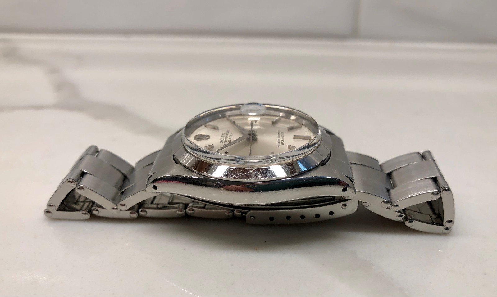 Rolex Date 1500 Oyster Perpetual Silver Arrow Steel Automatic Wristwatch