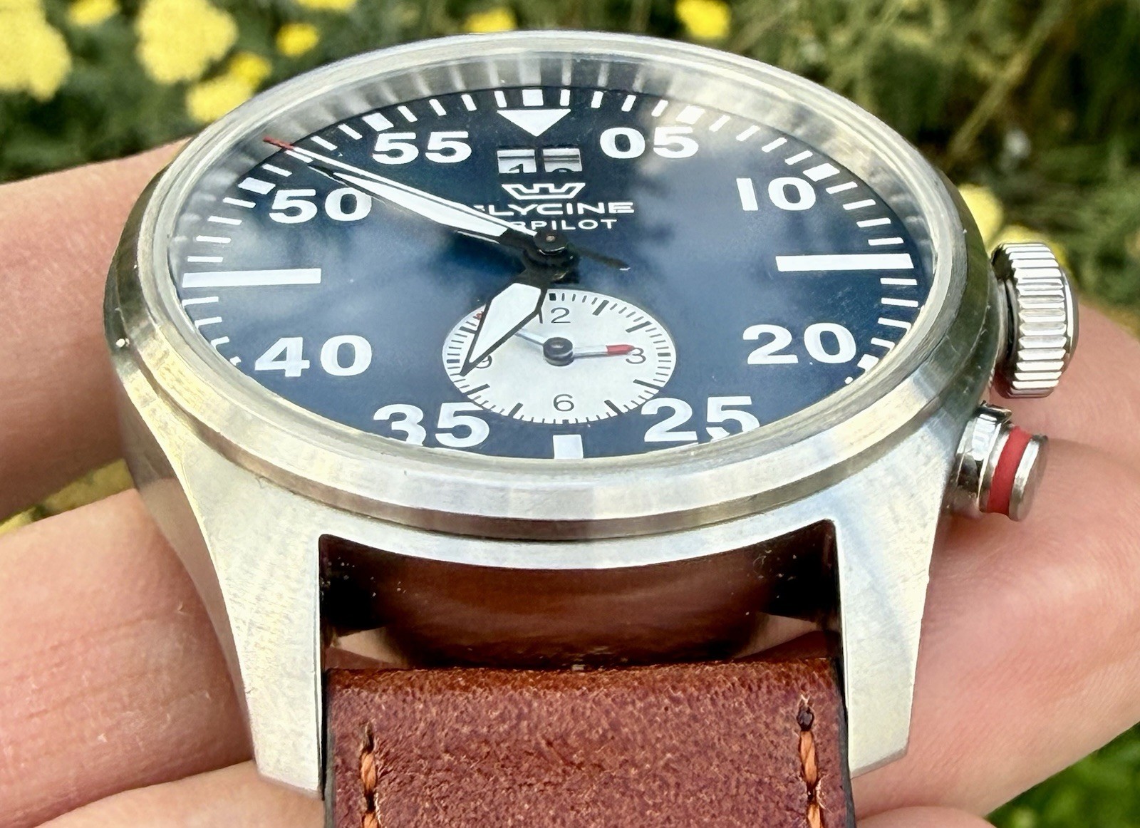 Glycine Airpilot Dual Time GMT Swiss Quartz Blue Dial GL0449 44mm Watch Only