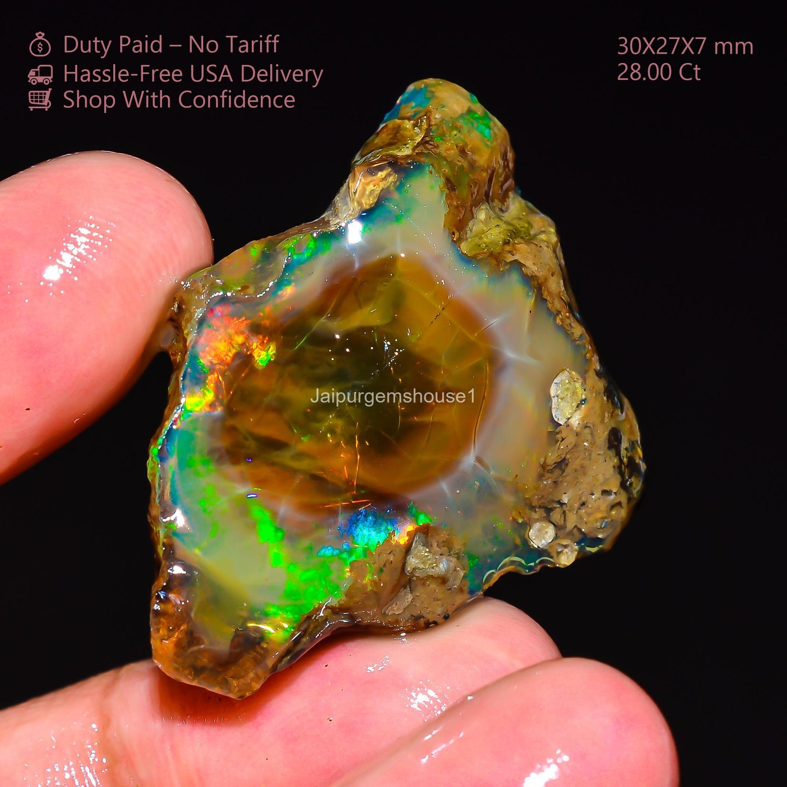 Opal Rough 28 Carat Natural Ethiopian Fancy Oil Opal Raw, Fire Opal Gemstone