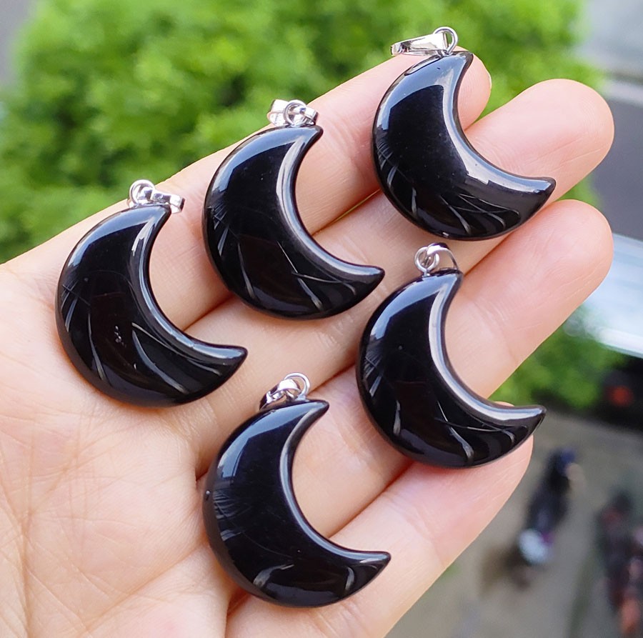 10pcs Obsidian Gems Moon Pendants stone Chakra Reiki Amulet