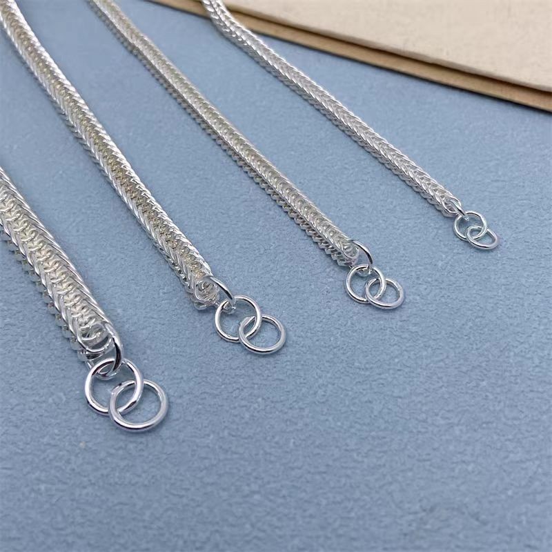 Pure S999 Fine Silver Chain Men Women 2.5mm-5mm Foxtial Link Bracelet 6-9inch