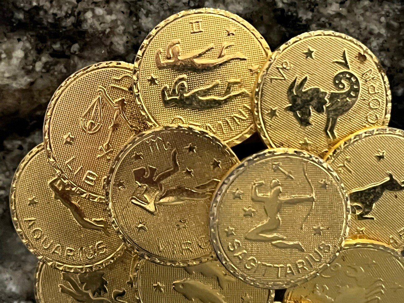 Brooch Astrological 12 Month Golden Color 2 1/4” Round Great Detail
