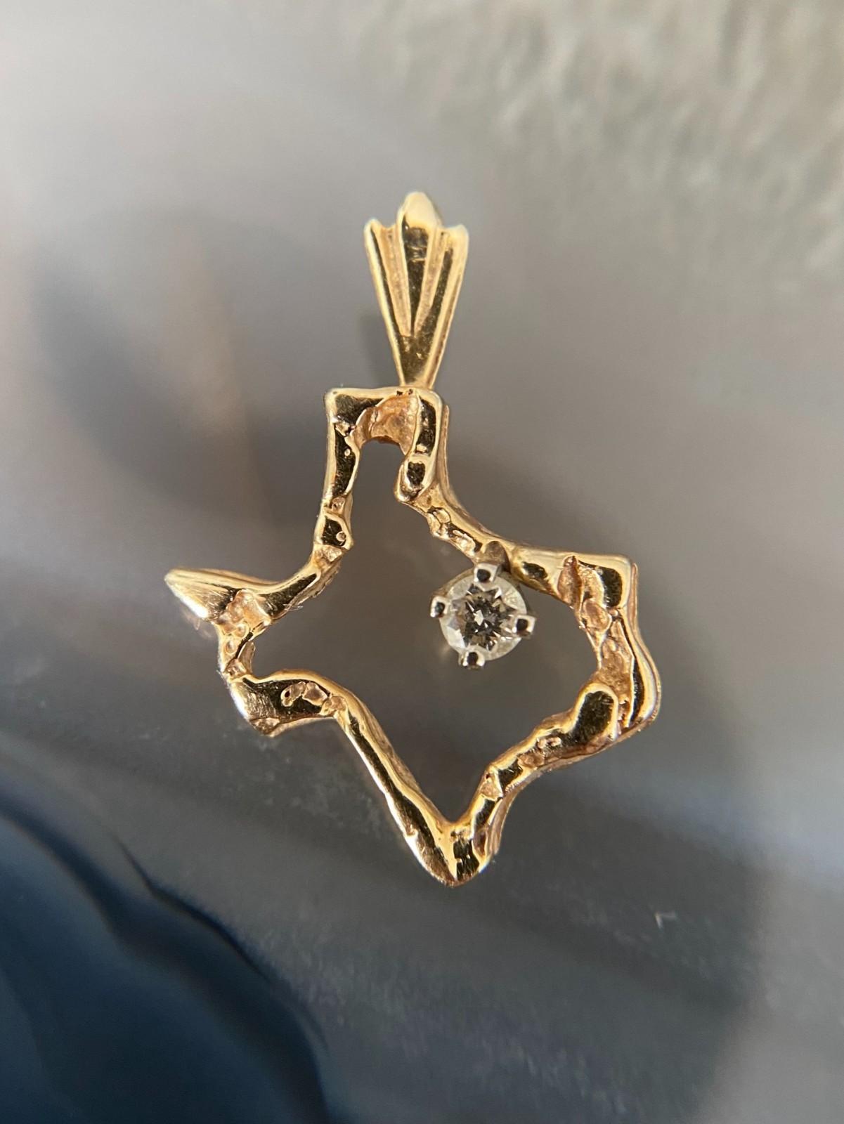 Mini Texas Map Pendant Certified Moissanite 1Ct Round Cut 14K Yellow Gold Plated