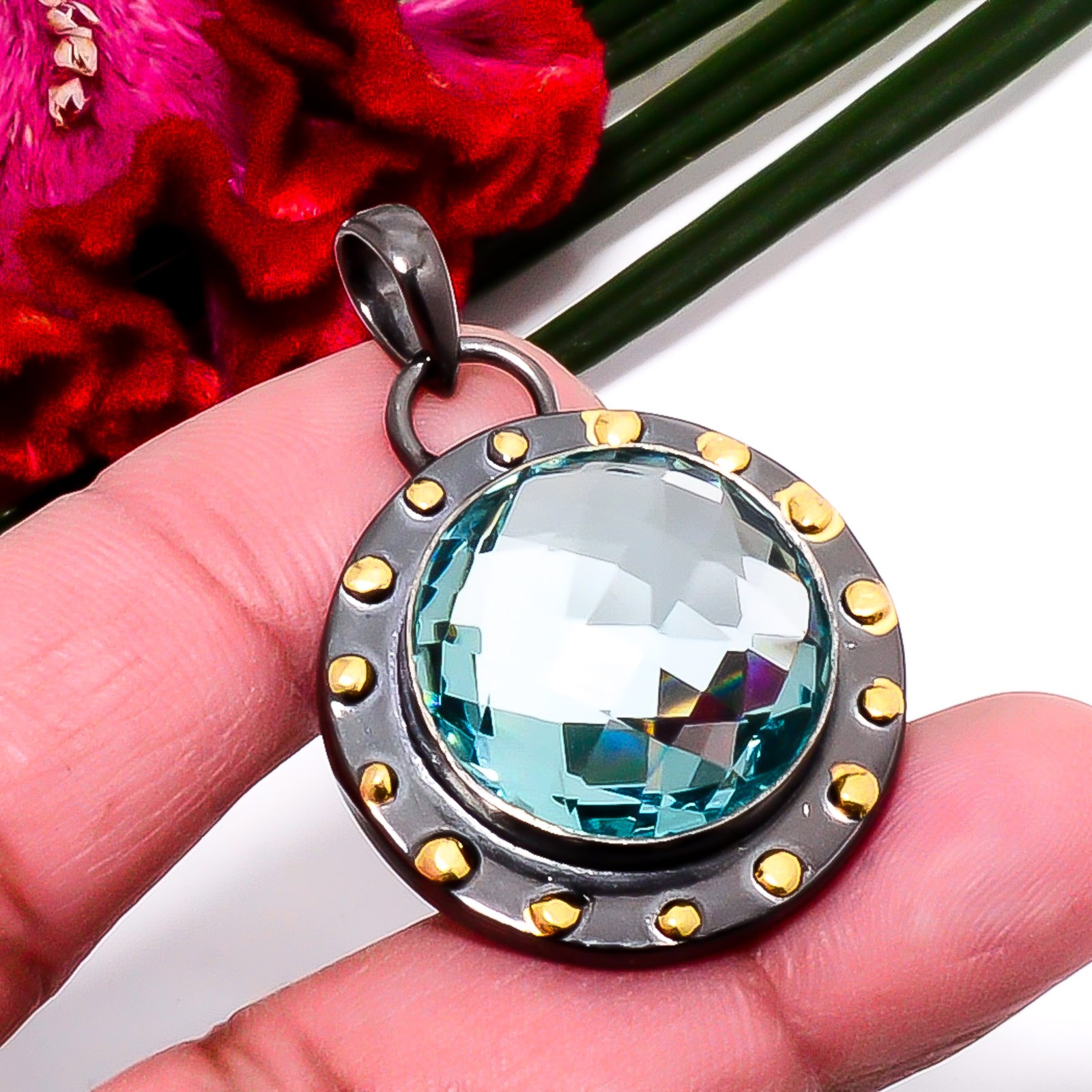 Apatite Black And Gold Plated Designer 925 Sterling Silver Pendant 1.64″ Sku49