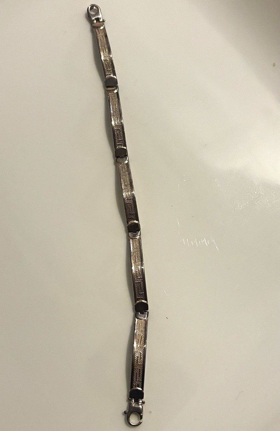 ITALY925 Sterling Silver Bar Link Chain Bracelet, Lobster Clasp, Signed No Stone
